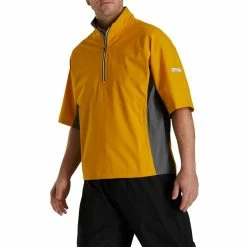 FootJoy FJ Hydrolite Short Sleeve Rain Shirt -Golf Shirts Shop footjoy fj hydrolite short sleeve rain shirt mustard charcoal black 02 66255.1676494358
