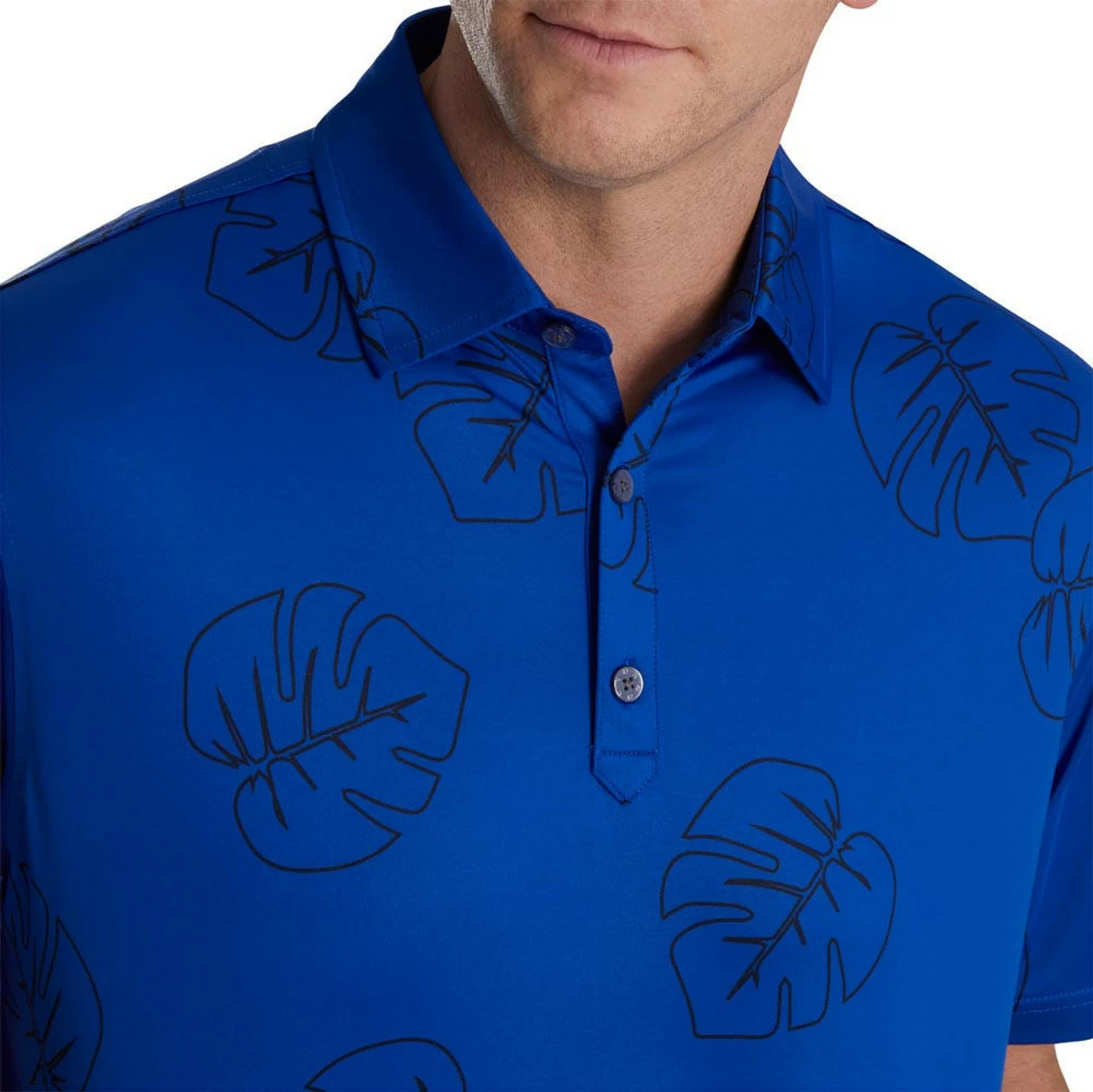 FootJoy Jungle Leaf Print Lisle Self Collar Polo 5 FootJoy Jungle Leaf Print Lisle Self Collar Polo - Image 3