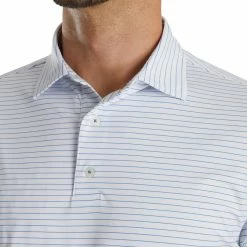 FootJoy Lisle Classic Pencil Stripe Polo -Golf Shirts Shop footjoy lisle classic pencil stripe polo white royal 03 84407.1673901067