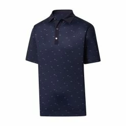 FootJoy Lisle School Of Fish Print Self Collar Polo -Golf Shirts Shop footjoy lisle school of fish print self collar polo navy 01 35458.1648732955