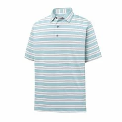 FootJoy Lisle Traditional Stripe Self Collar Polo -Golf Shirts Shop footjoy lisle traditional stripe self collar polo ice blue white grey 01 90999.1632336829