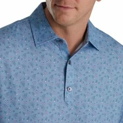 FootJoy Mini Floral Print Lisle Self Collar Polo -Golf Shirts Shop footjoy mini floral print lisle self collar polo denim dusty purple azure 03 84514.1673904264