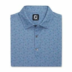 FootJoy Mini Floral Print Lisle Self Collar Polo -Golf Shirts Shop footjoy mini floral print lisle self collar polo denim dusty purple azure 04 65445.1673907382