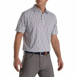 FootJoy Mini Floral Print Lisle Self Collar Polo -Golf Shirts Shop footjoy mini floral print lisle self collar polo white watermelon sea green 01 88075.1673906858