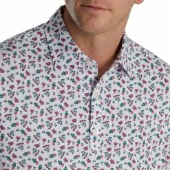 FootJoy Mini Floral Print Lisle Self Collar Polo -Golf Shirts Shop footjoy mini floral print lisle self collar polo white watermelon sea green 03 91804.1673899882