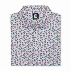 FootJoy Mini Floral Print Lisle Self Collar Polo -Golf Shirts Shop footjoy mini floral print lisle self collar polo white watermelon sea green 04 47884.1673905956
