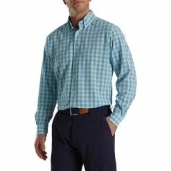 FootJoy Stretch Woven Gingham Shirt -Golf Shirts Shop footjoy stretch woven gingham shirt denim azure 01 47139.1671654467