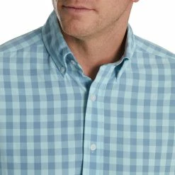 FootJoy Stretch Woven Gingham Shirt -Golf Shirts Shop footjoy stretch woven gingham shirt denim azure 03 97157.1671653915