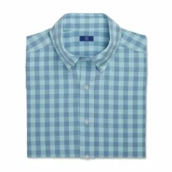 FootJoy Stretch Woven Gingham Shirt -Golf Shirts Shop footjoy stretch woven gingham shirt denim azure 04 76832.1671652269