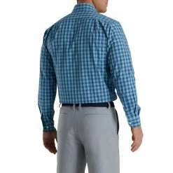 FootJoy Stretch Woven Gingham Shirt -Golf Shirts Shop footjoy stretch woven gingham shirt dusk blue ink 02 04528.1671653818