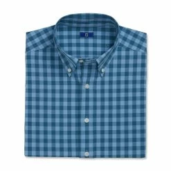 FootJoy Stretch Woven Gingham Shirt -Golf Shirts Shop footjoy stretch woven gingham shirt dusk blue ink 04 20599.1671652256
