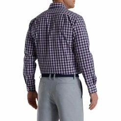 FootJoy Stretch Woven Gingham Shirt -Golf Shirts Shop footjoy stretch woven gingham shirt lavender navy 02 80400.1671652156