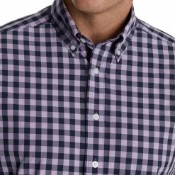 FootJoy Stretch Woven Gingham Shirt -Golf Shirts Shop footjoy stretch woven gingham shirt lavender navy 03 41319.1671651079