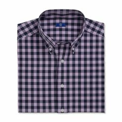 FootJoy Stretch Woven Gingham Shirt -Golf Shirts Shop footjoy stretch woven gingham shirt lavender navy 04 86254.1671653289