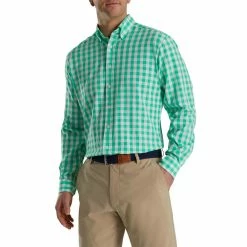 FootJoy Stretch Woven Gingham Shirt -Golf Shirts Shop footjoy stretch woven gingham shirt light sea green white 01 99785.1671652971