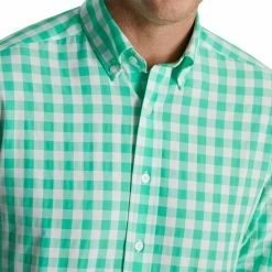 FootJoy Stretch Woven Gingham Shirt -Golf Shirts Shop footjoy stretch woven gingham shirt light sea green white 03 39463.1671652801