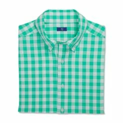 FootJoy Stretch Woven Gingham Shirt -Golf Shirts Shop footjoy stretch woven gingham shirt light sea green white 04 74112.1671652605