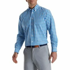 FootJoy Stretch Woven Gingham Shirt -Golf Shirts Shop footjoy stretch woven gingham shirt white royal 01 17458.1671654226