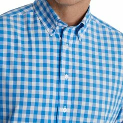 FootJoy Stretch Woven Gingham Shirt -Golf Shirts Shop footjoy stretch woven gingham shirt white royal 03 02128.1671653586