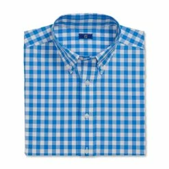 FootJoy Stretch Woven Gingham Shirt -Golf Shirts Shop footjoy stretch woven gingham shirt white royal 04 49145.1671652716