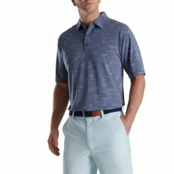 FootJoy Tropic Golf Print Lisle Self Collar Polo -Golf Shirts Shop footjoy tropic golf print lisle self collar polo bluestone denim 01 05441.1673902388