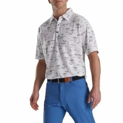 FootJoy Tropic Golf Print Lisle Self Collar Polo -Golf Shirts Shop footjoy tropic golf print lisle self collar polo white black 01 75680.1673900603