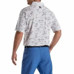 FootJoy Tropic Golf Print Lisle Self Collar Polo -Golf Shirts Shop footjoy tropic golf print lisle self collar polo white black 02 99642.1673902535
