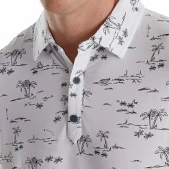 FootJoy Tropic Golf Print Lisle Self Collar Polo -Golf Shirts Shop footjoy tropic golf print lisle self collar polo white black 03 56080.1673902118